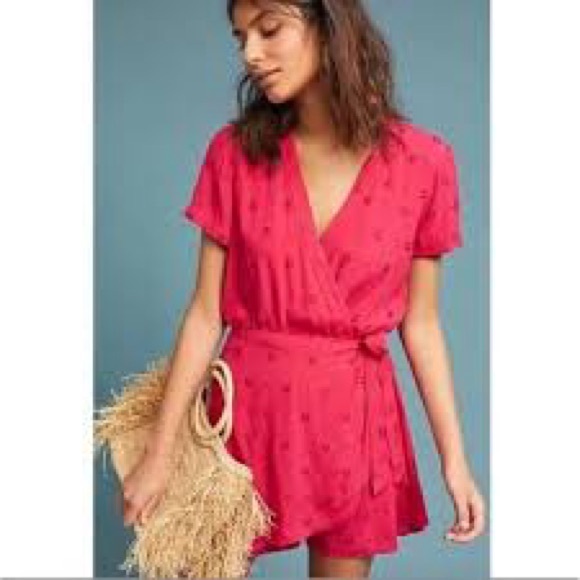 Anthropologie Dresses & Skirts - ANTHROPOLOGIE ETT:TWA Women’s M GREENBRIER EMBROIDERED Hot Pink Red ROMPER